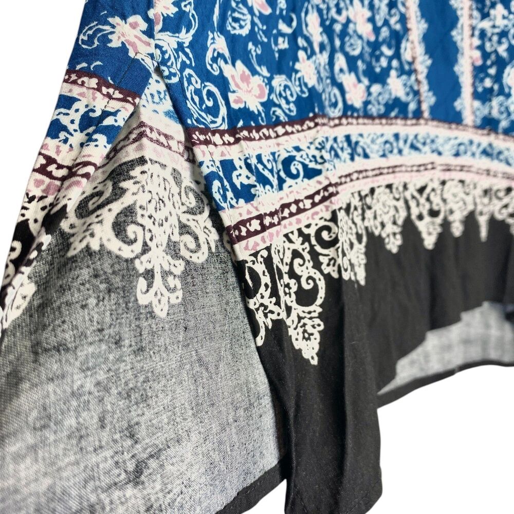 Cato Plus Size 14W 16W Peasant Tunic Top Blue Rayon Roll Tab Sleeve Boho V Neck - Picture 5 of 10